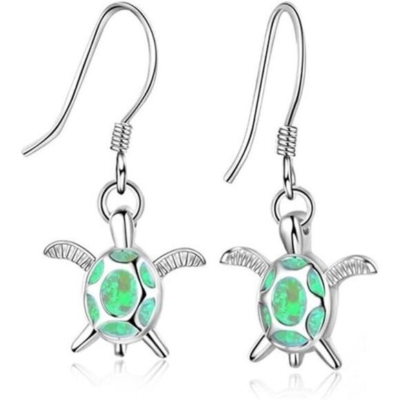 Turtle Necklace Earrings Set for Women Silver Opal Pendant Jewelry Fashion - Picture 3 of 4